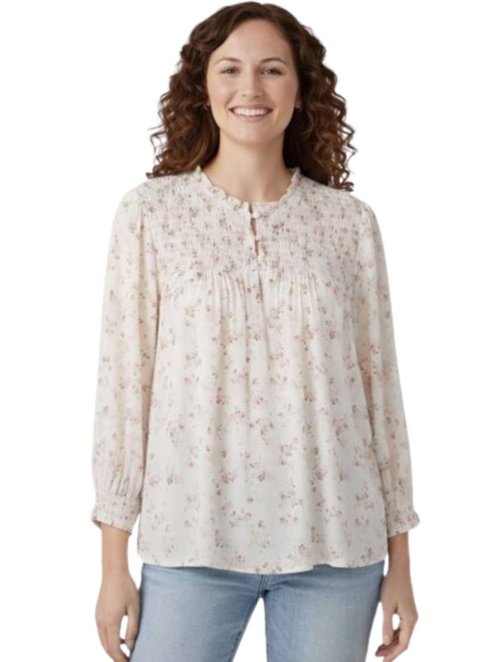 Cynthia Rowley Floral Smocked Blouse Size M Cottagecore Ruffle Neck